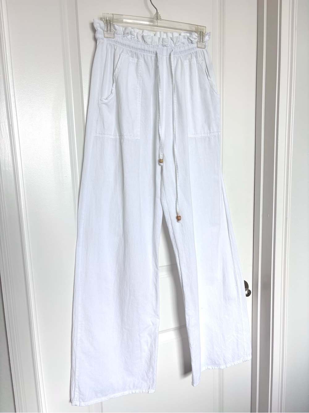 Seaspice Santorini Cotton White Wide Leg Pants Coastal Resortwear Quiet Luxury M